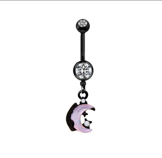 Pink moon belly ring