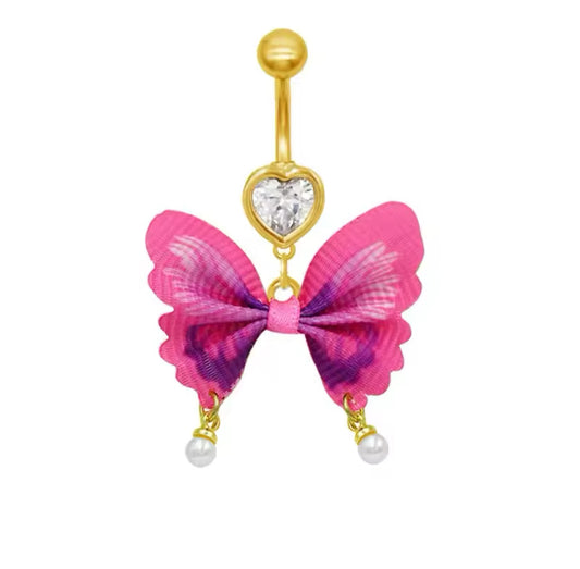 Butterfly bow belly ring