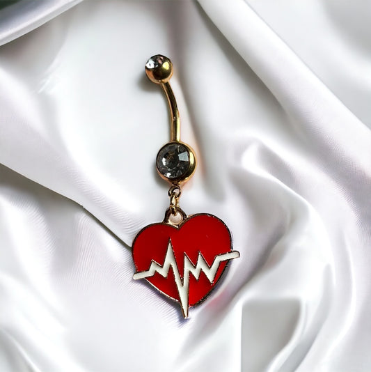 EKG heart belly ring
